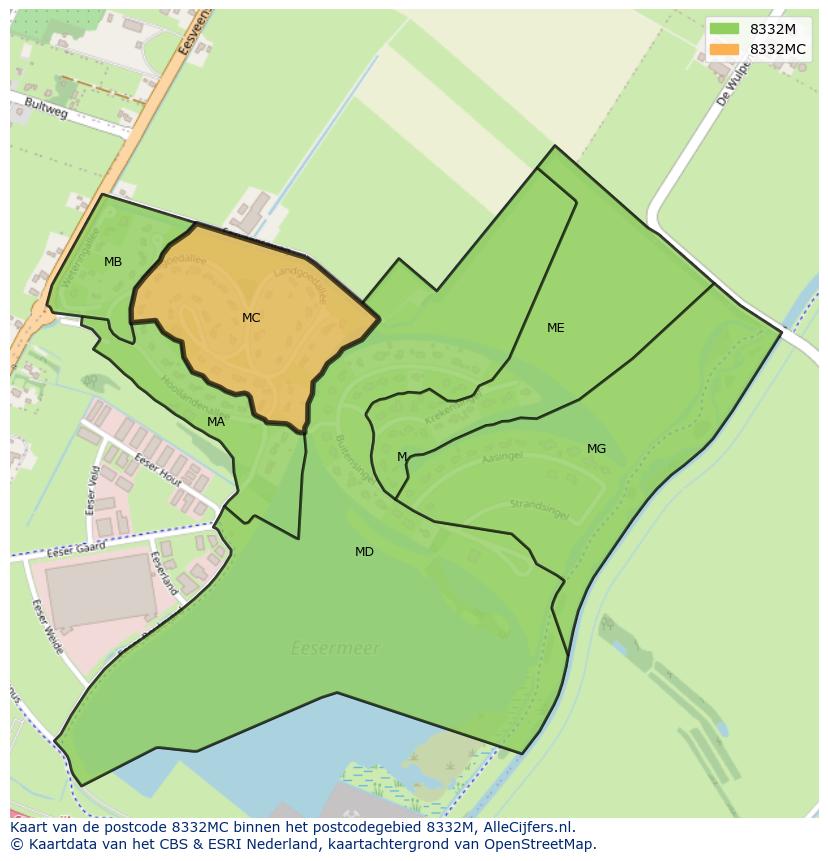 Afbeelding van het postcodegebied 8332 MC op de kaart.