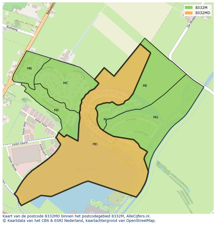 Afbeelding van het postcodegebied 8332 MD op de kaart.