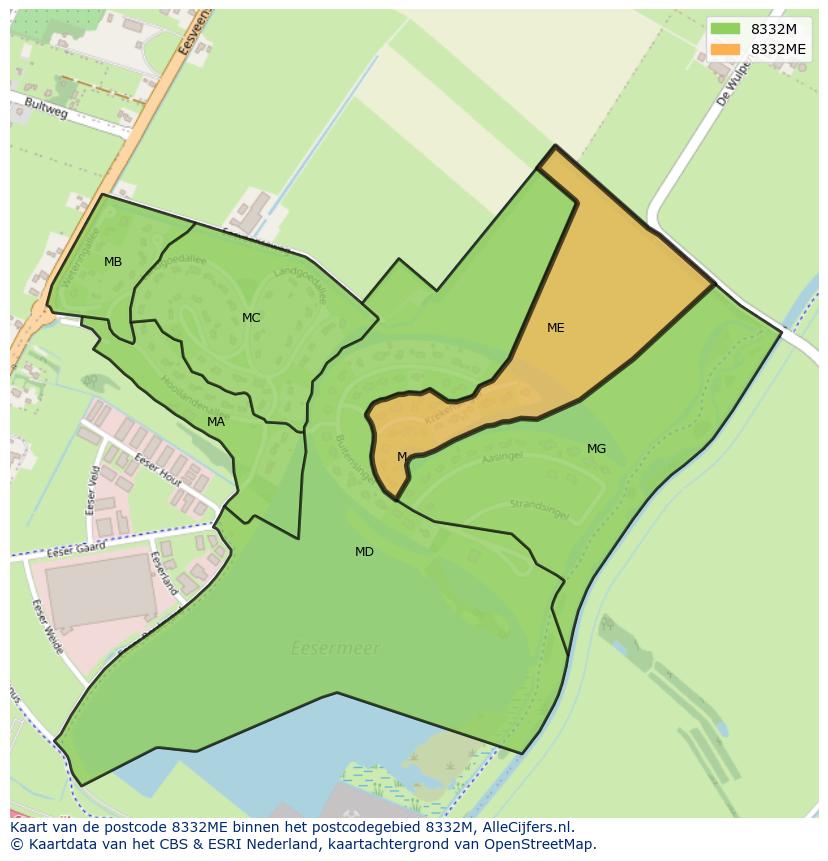 Afbeelding van het postcodegebied 8332 ME op de kaart.