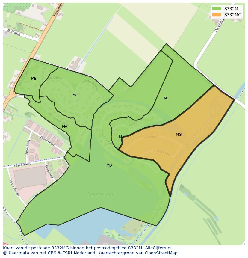 Afbeelding van het postcodegebied 8332 MG op de kaart.