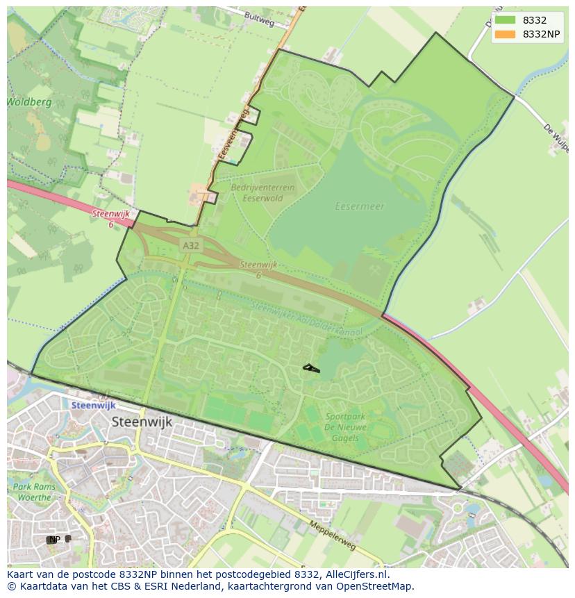 Afbeelding van het postcodegebied 8332 NP op de kaart.