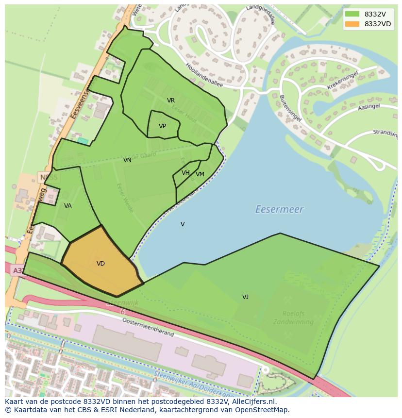 Afbeelding van het postcodegebied 8332 VD op de kaart.