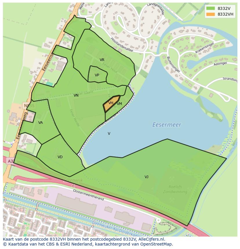 Afbeelding van het postcodegebied 8332 VH op de kaart.