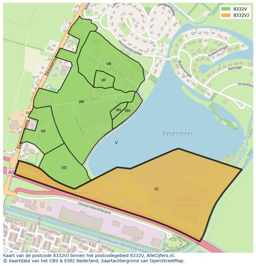 Afbeelding van het postcodegebied 8332 VJ op de kaart.