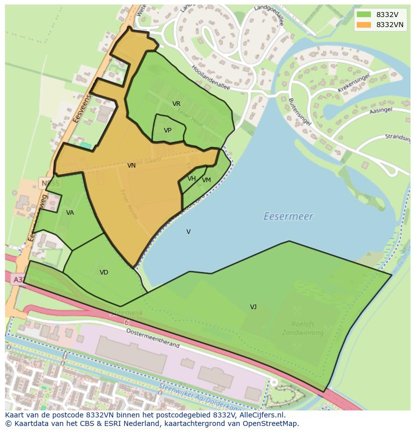 Afbeelding van het postcodegebied 8332 VN op de kaart.