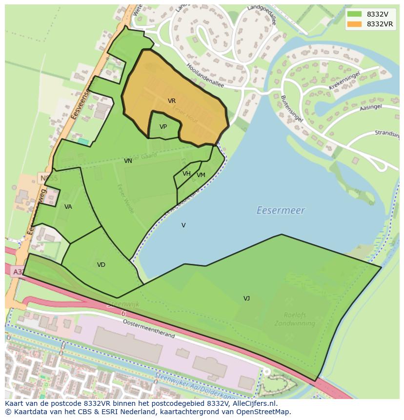 Afbeelding van het postcodegebied 8332 VR op de kaart.