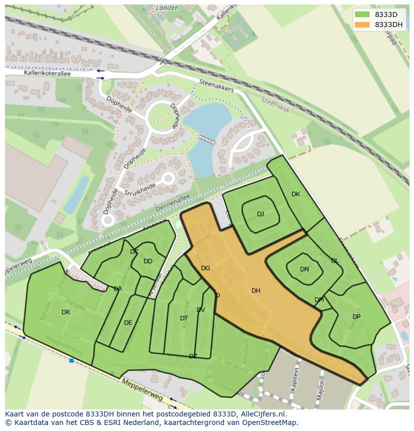 Afbeelding van het postcodegebied 8333 DH op de kaart.