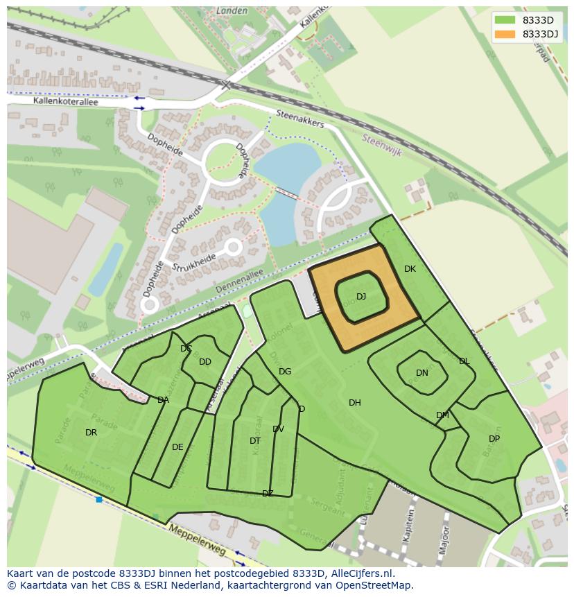 Afbeelding van het postcodegebied 8333 DJ op de kaart.