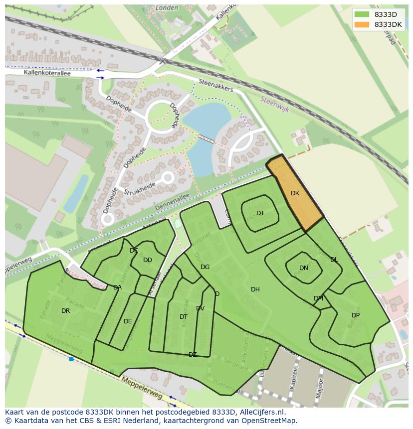 Afbeelding van het postcodegebied 8333 DK op de kaart.