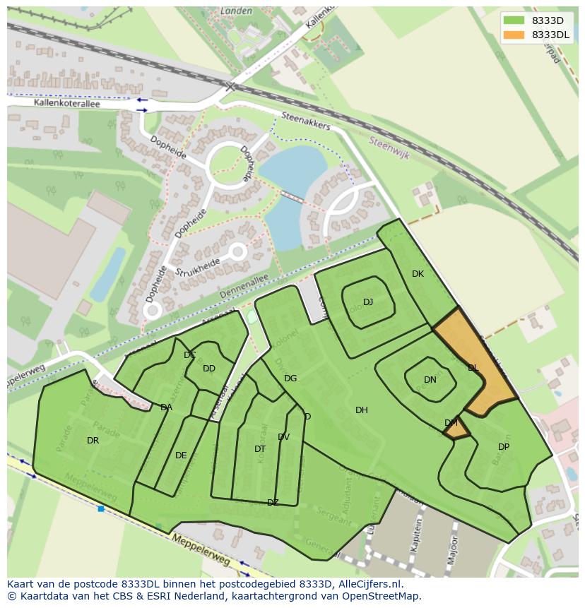 Afbeelding van het postcodegebied 8333 DL op de kaart.