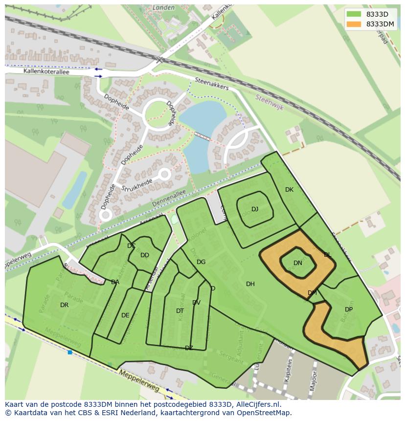 Afbeelding van het postcodegebied 8333 DM op de kaart.