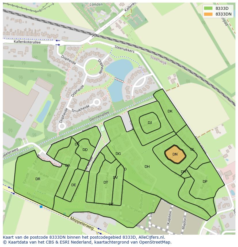 Afbeelding van het postcodegebied 8333 DN op de kaart.