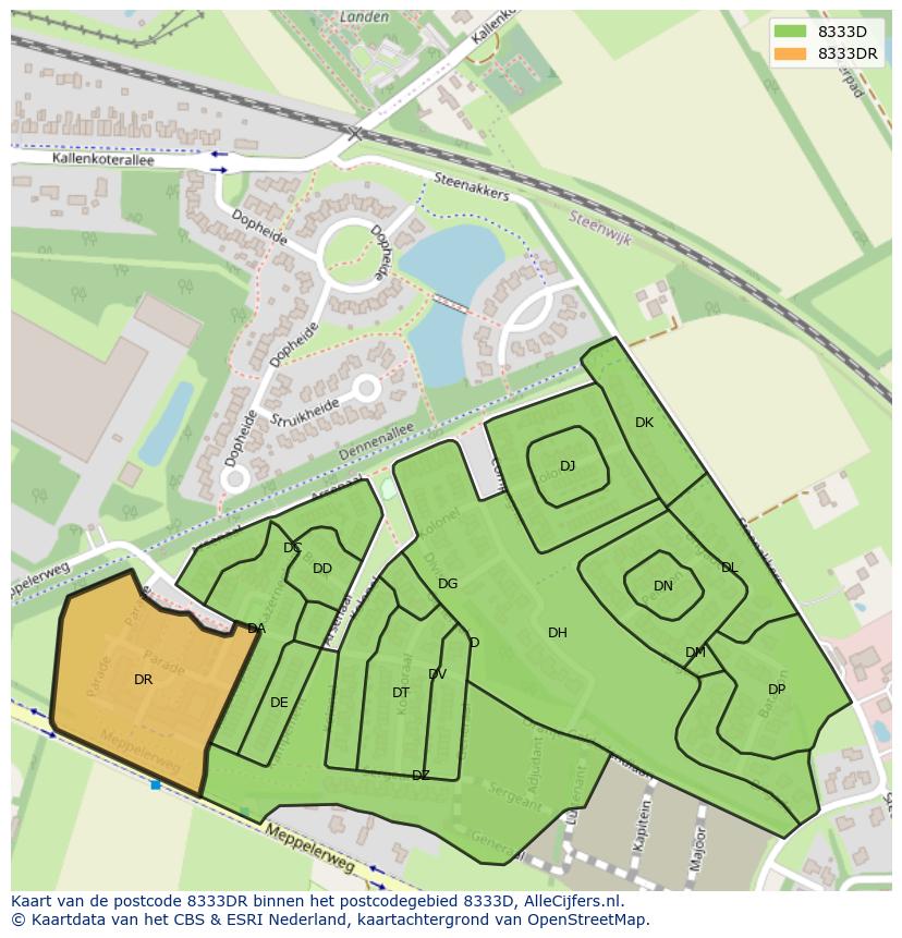 Afbeelding van het postcodegebied 8333 DR op de kaart.
