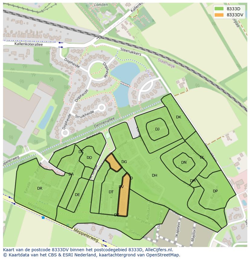 Afbeelding van het postcodegebied 8333 DV op de kaart.