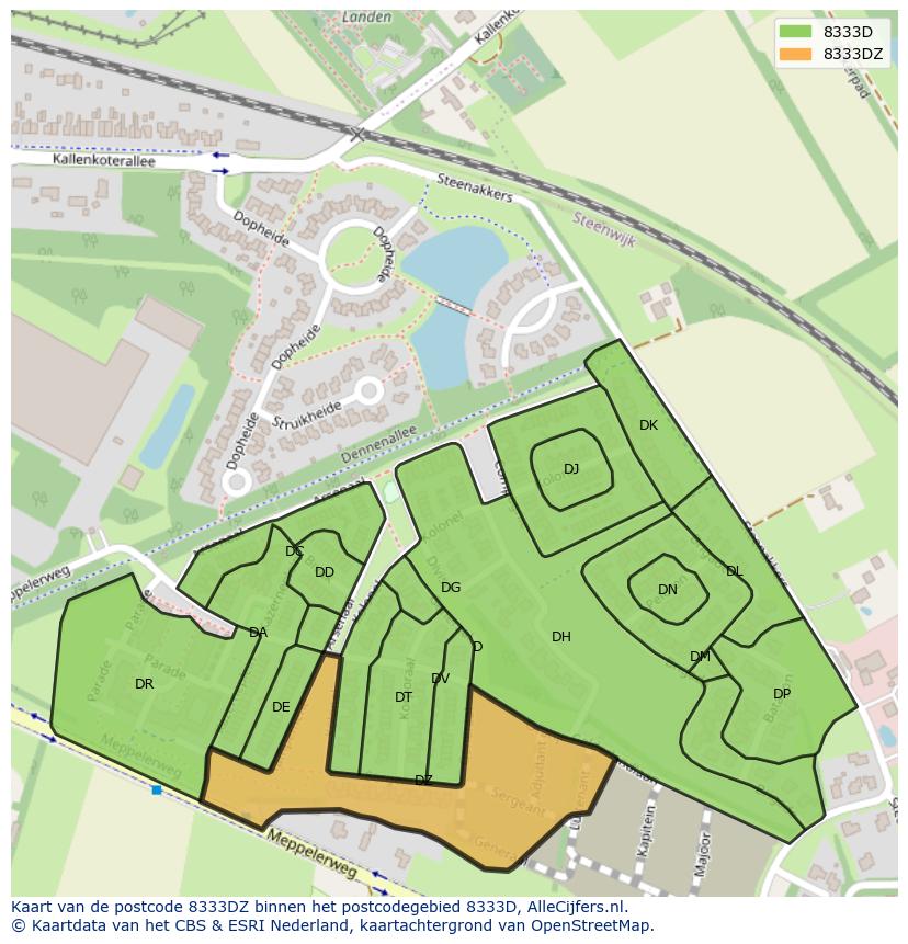 Afbeelding van het postcodegebied 8333 DZ op de kaart.