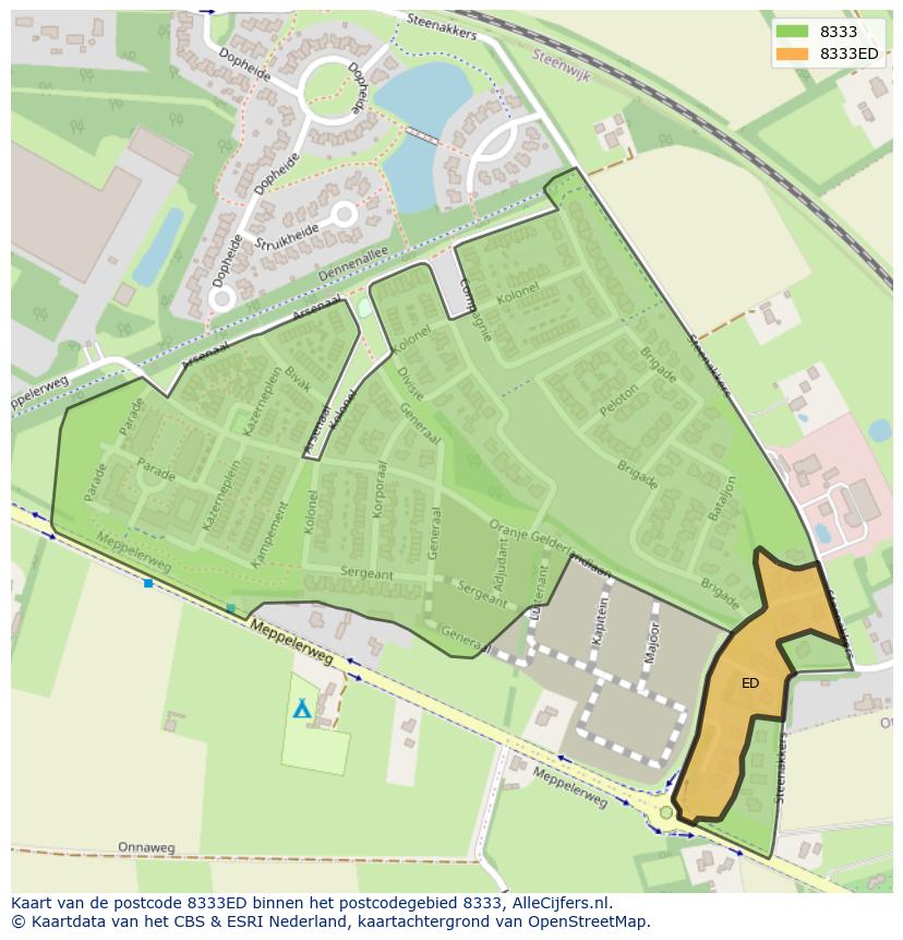 Afbeelding van het postcodegebied 8333 ED op de kaart.