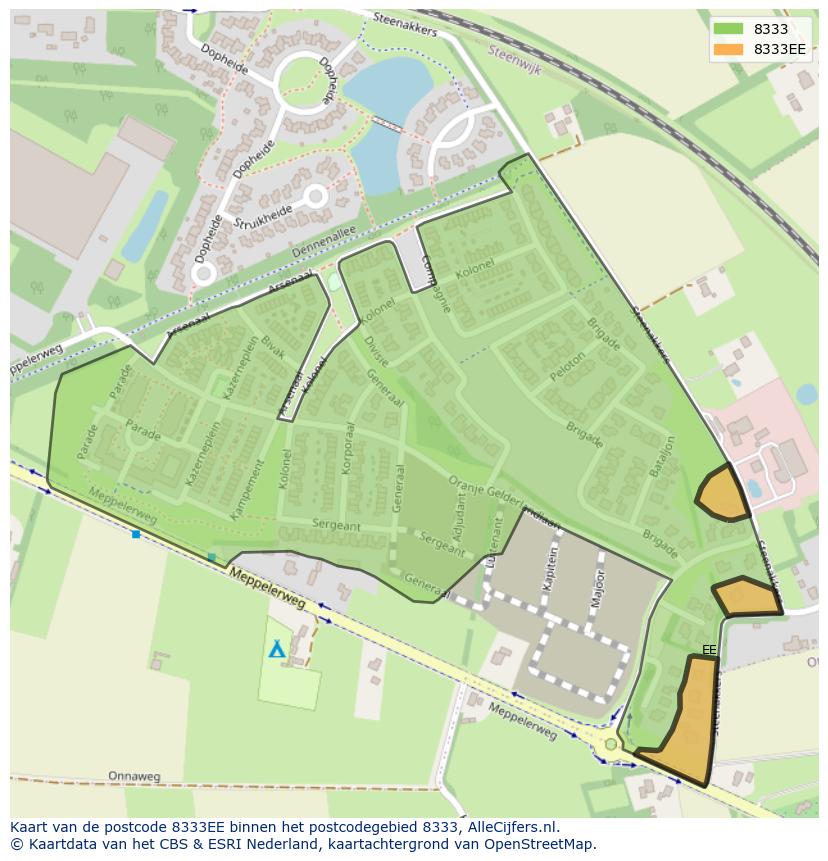 Afbeelding van het postcodegebied 8333 EE op de kaart.