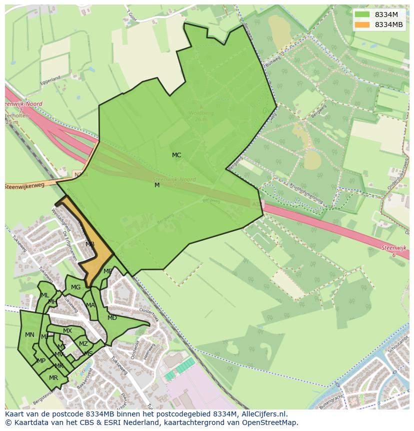 Afbeelding van het postcodegebied 8334 MB op de kaart.