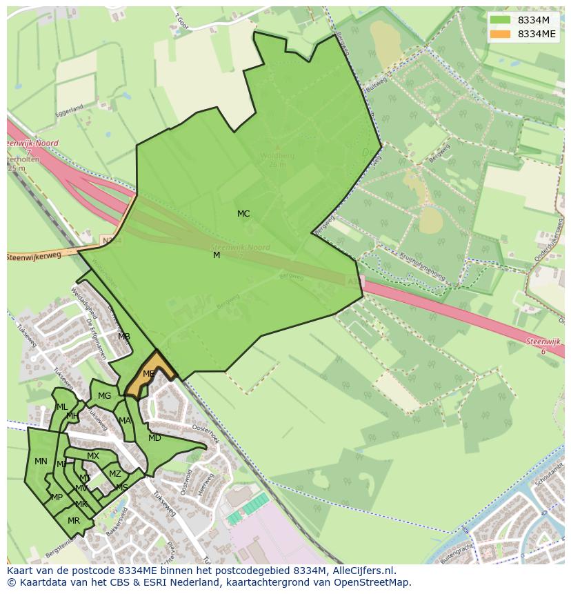 Afbeelding van het postcodegebied 8334 ME op de kaart.