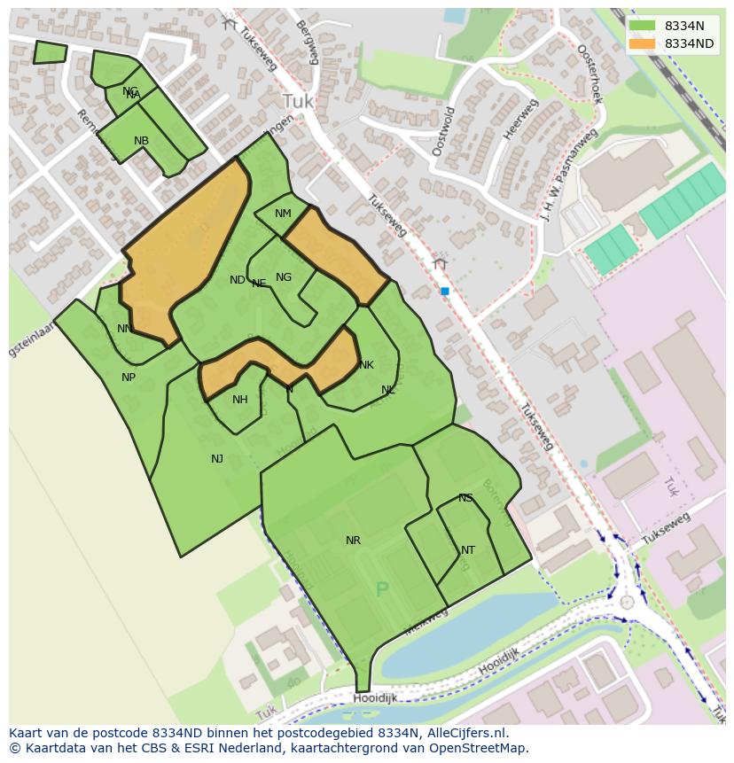 Afbeelding van het postcodegebied 8334 ND op de kaart.