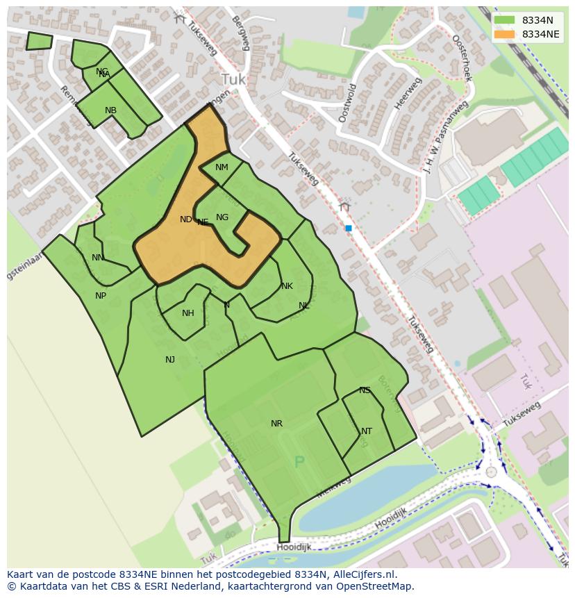 Afbeelding van het postcodegebied 8334 NE op de kaart.