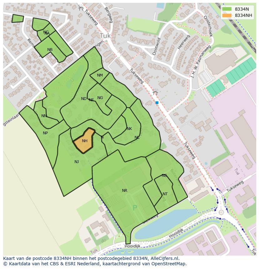 Afbeelding van het postcodegebied 8334 NH op de kaart.