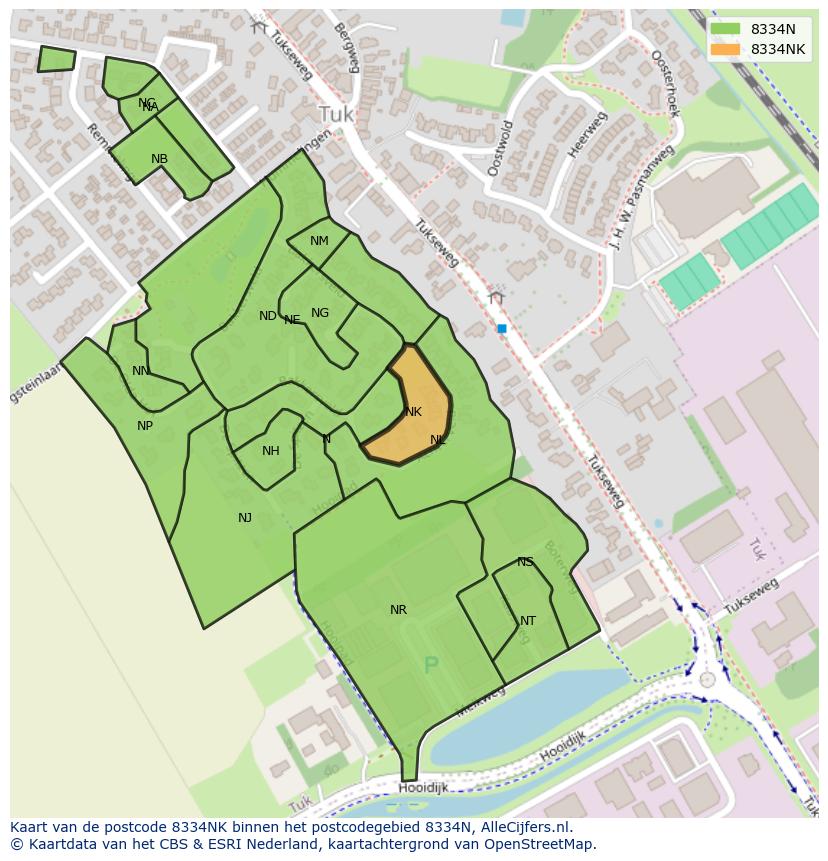 Afbeelding van het postcodegebied 8334 NK op de kaart.
