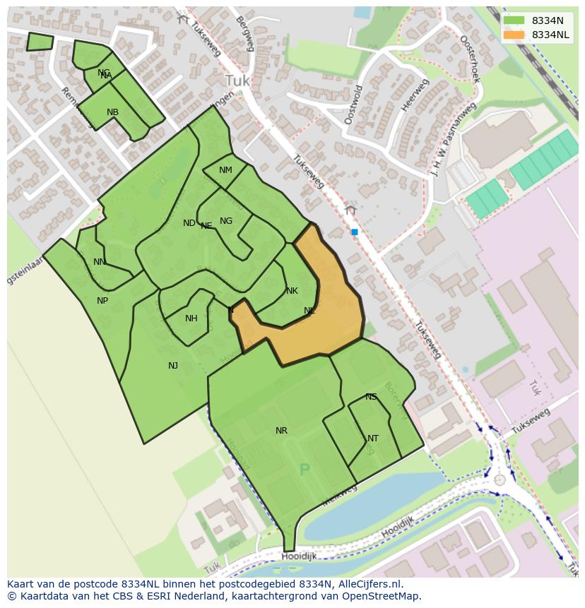 Afbeelding van het postcodegebied 8334 NL op de kaart.