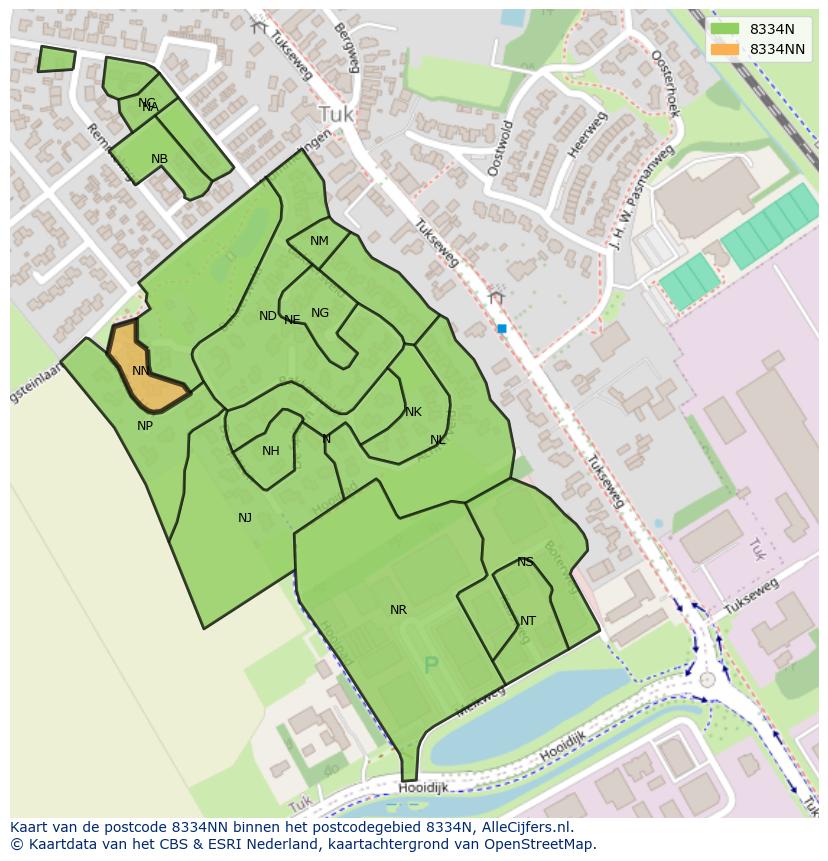 Afbeelding van het postcodegebied 8334 NN op de kaart.