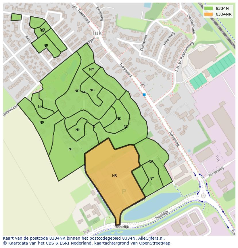 Afbeelding van het postcodegebied 8334 NR op de kaart.
