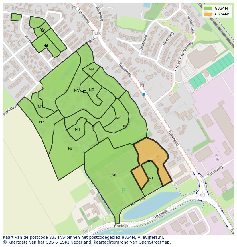 Afbeelding van het postcodegebied 8334 NS op de kaart.