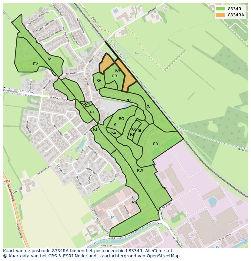 Afbeelding van het postcodegebied 8334 RA op de kaart.