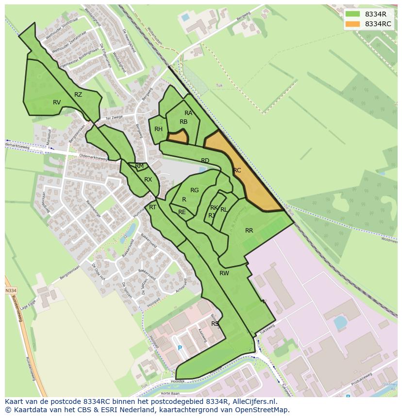 Afbeelding van het postcodegebied 8334 RC op de kaart.