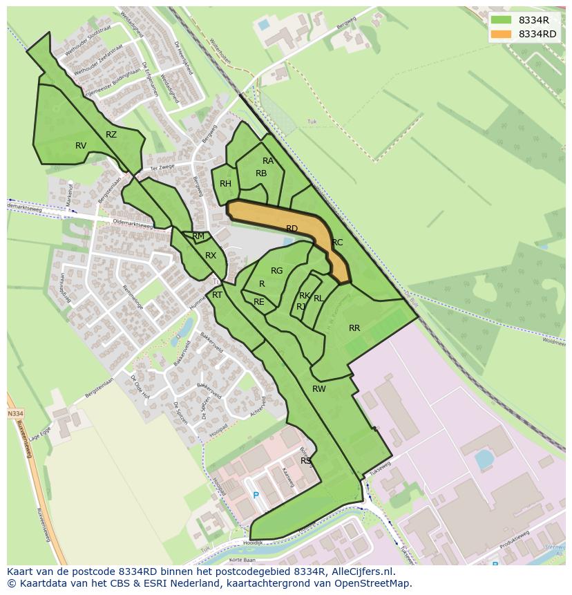 Afbeelding van het postcodegebied 8334 RD op de kaart.