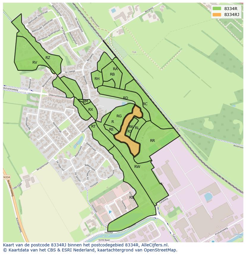 Afbeelding van het postcodegebied 8334 RJ op de kaart.