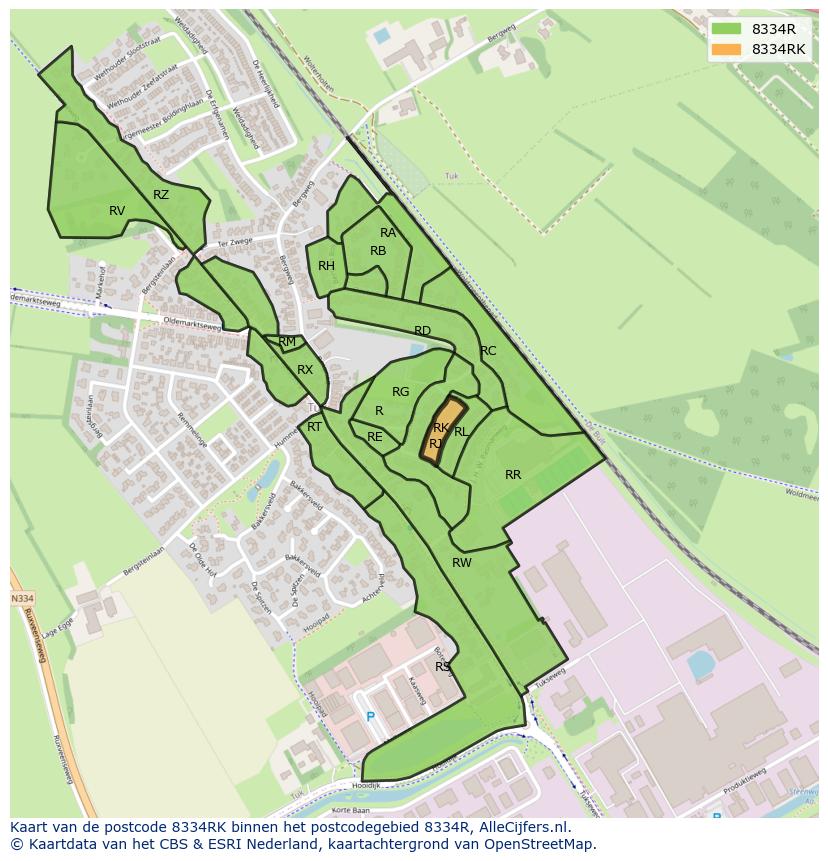 Afbeelding van het postcodegebied 8334 RK op de kaart.
