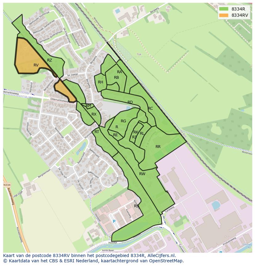 Afbeelding van het postcodegebied 8334 RV op de kaart.