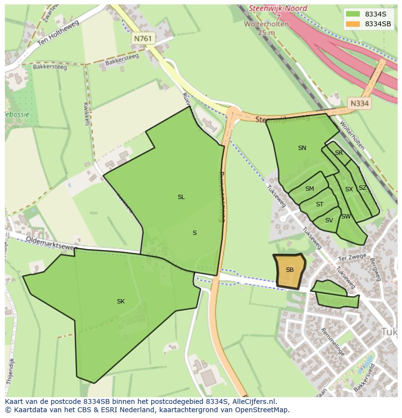 Afbeelding van het postcodegebied 8334 SB op de kaart.