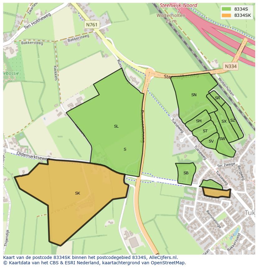 Afbeelding van het postcodegebied 8334 SK op de kaart.