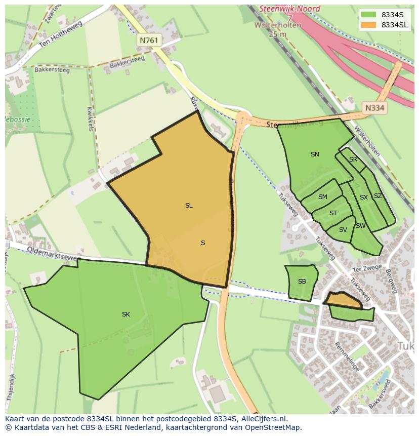 Afbeelding van het postcodegebied 8334 SL op de kaart.