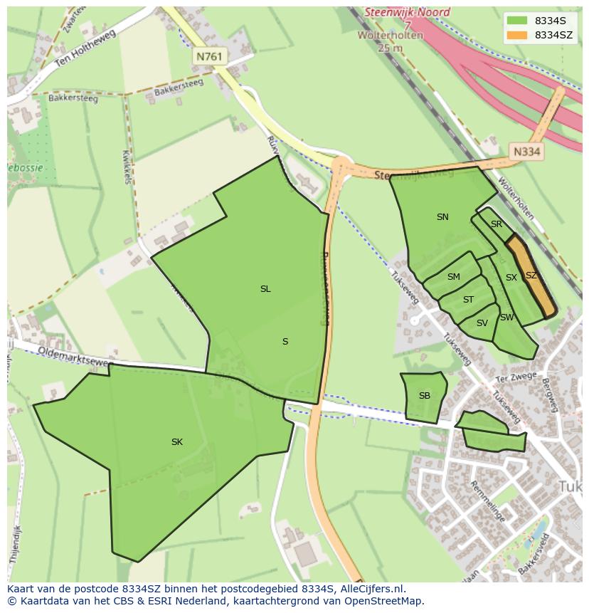 Afbeelding van het postcodegebied 8334 SZ op de kaart.