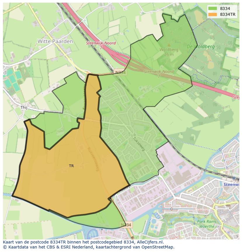 Afbeelding van het postcodegebied 8334 TR op de kaart.