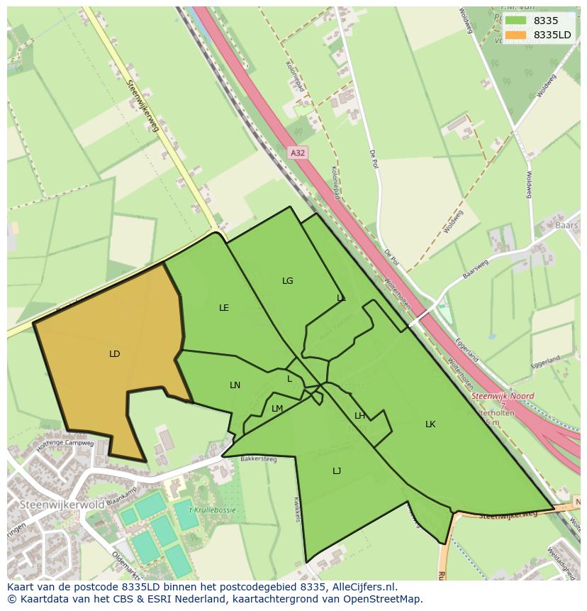 Afbeelding van het postcodegebied 8335 LD op de kaart.