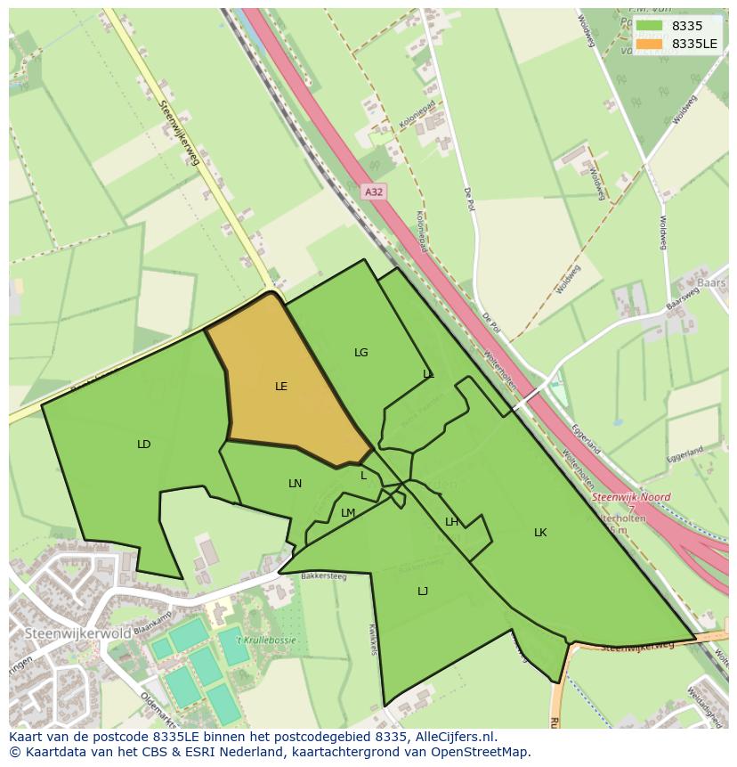 Afbeelding van het postcodegebied 8335 LE op de kaart.