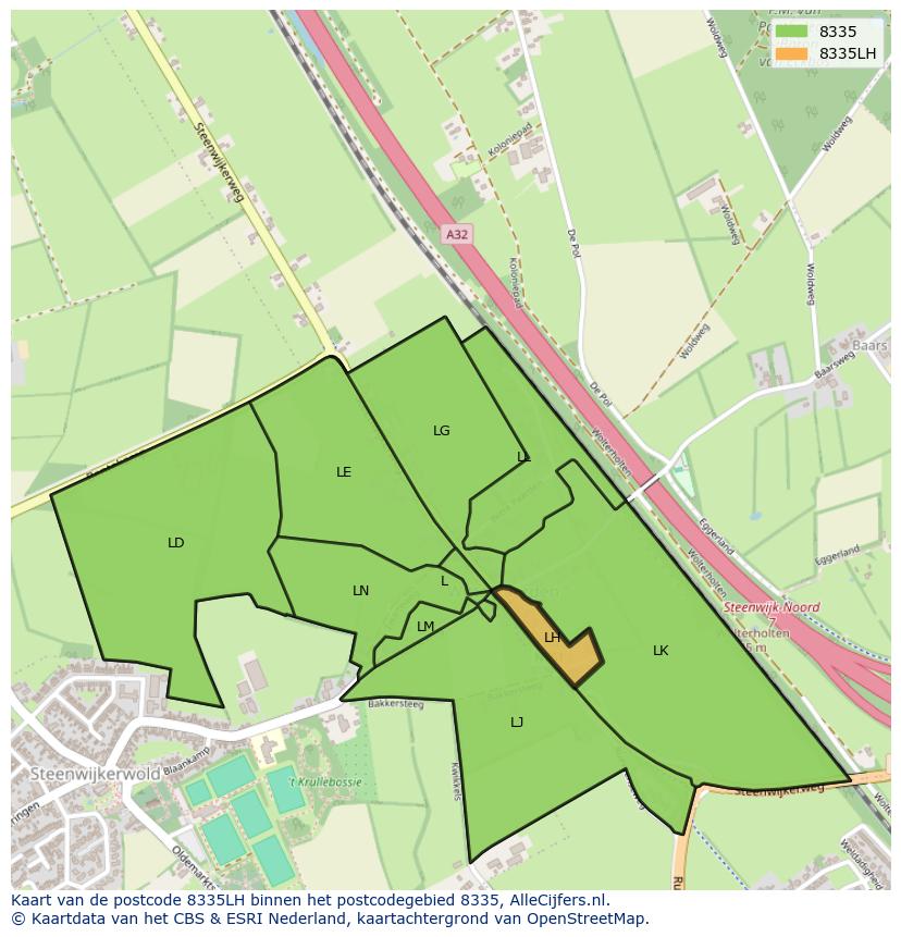 Afbeelding van het postcodegebied 8335 LH op de kaart.