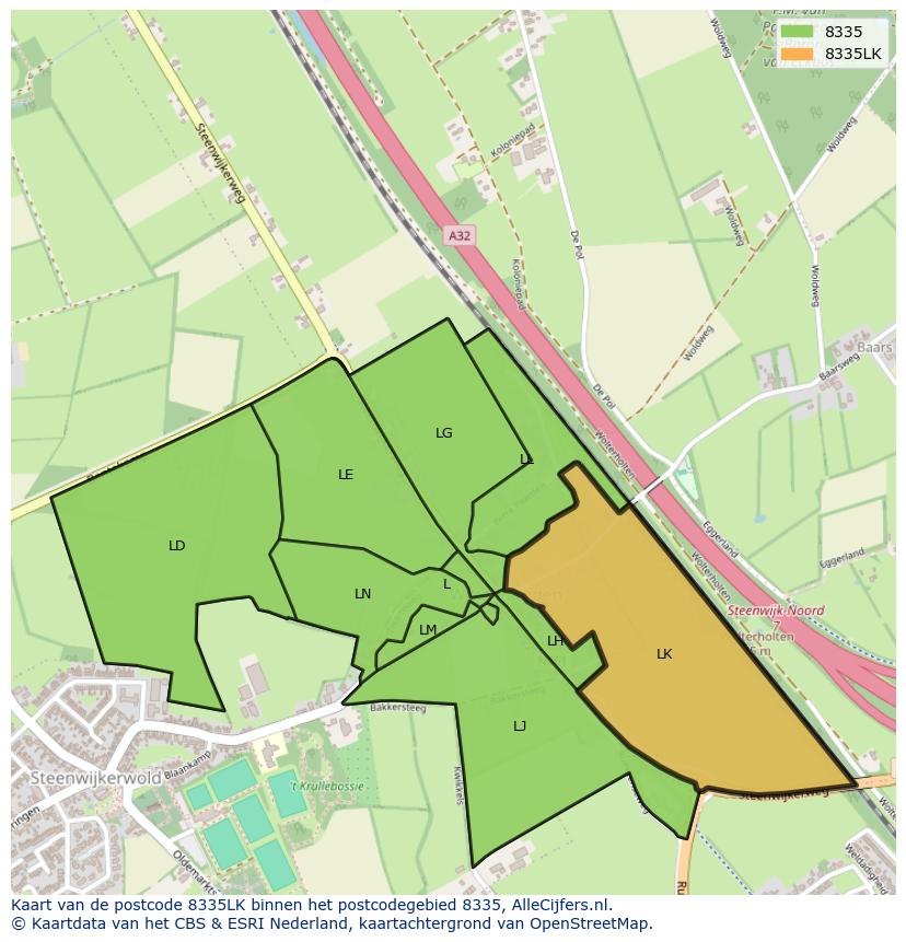 Afbeelding van het postcodegebied 8335 LK op de kaart.