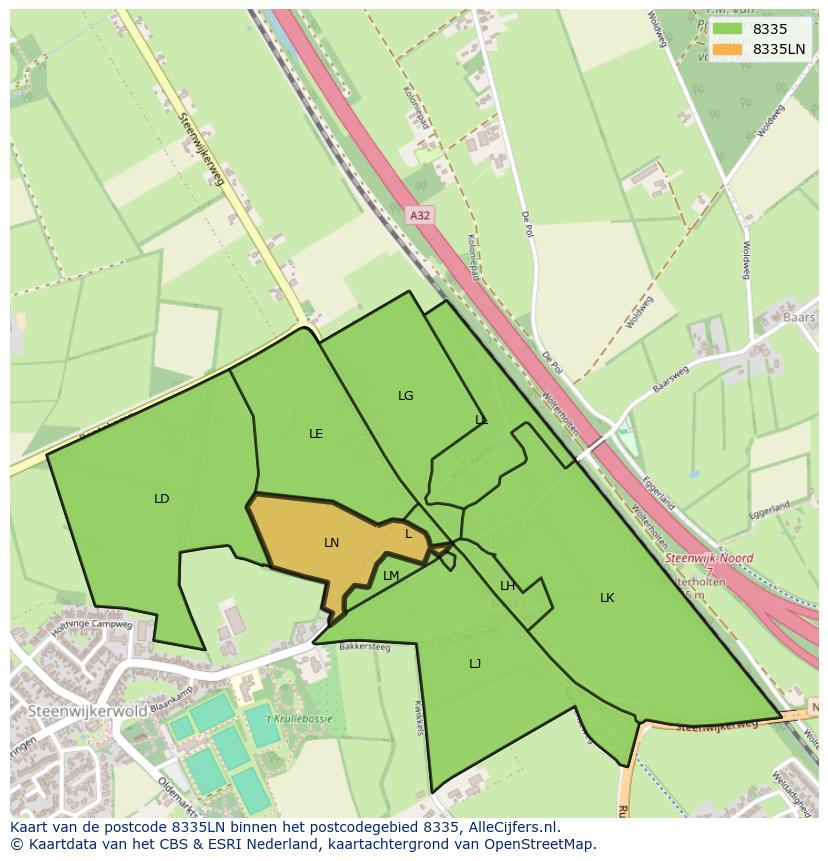 Afbeelding van het postcodegebied 8335 LN op de kaart.