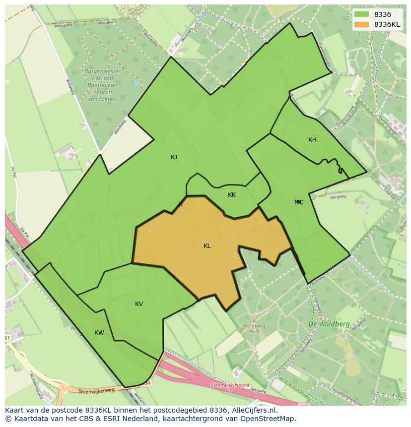 Afbeelding van het postcodegebied 8336 KL op de kaart.