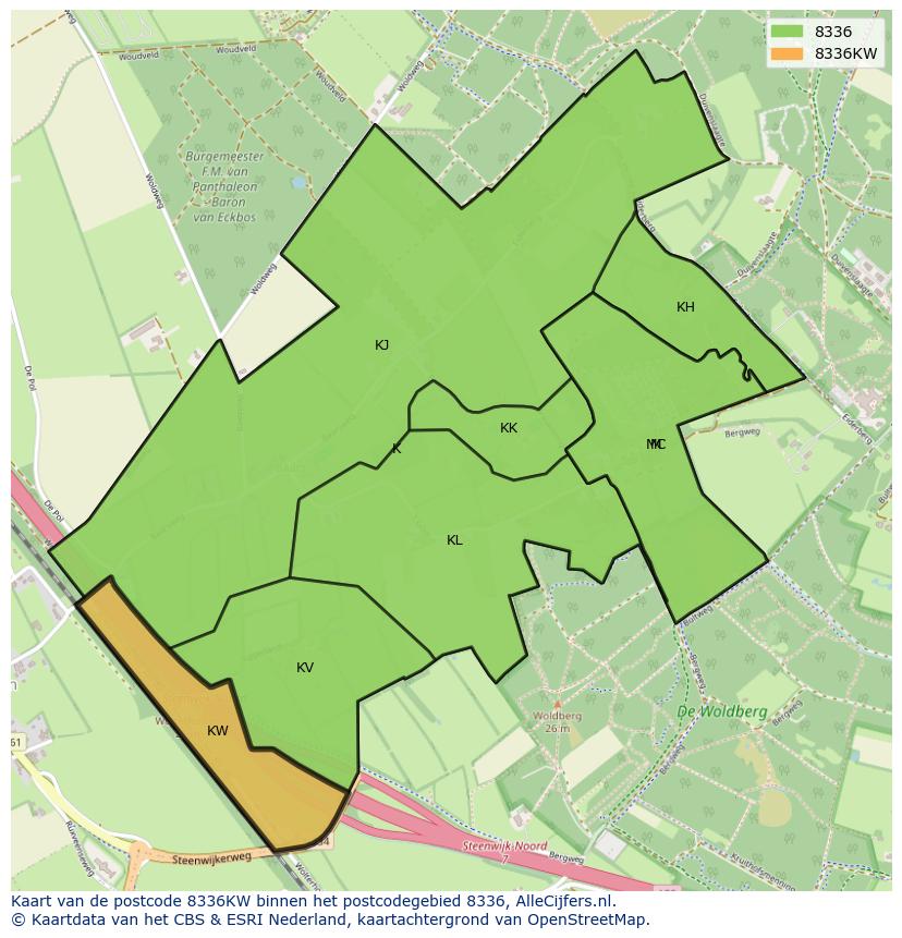 Afbeelding van het postcodegebied 8336 KW op de kaart.