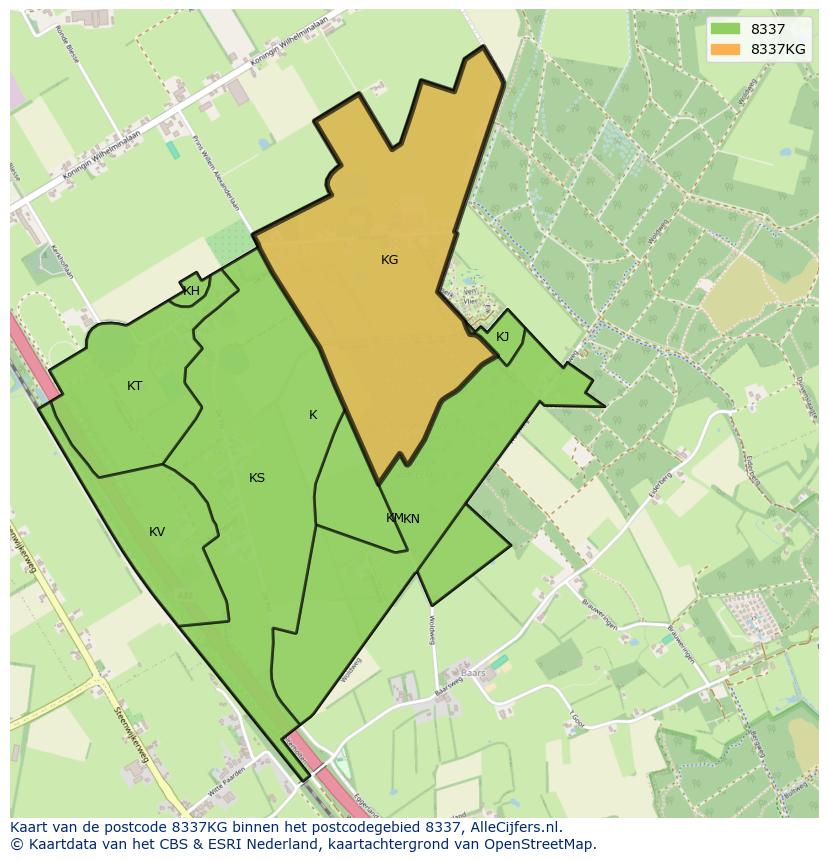 Afbeelding van het postcodegebied 8337 KG op de kaart.